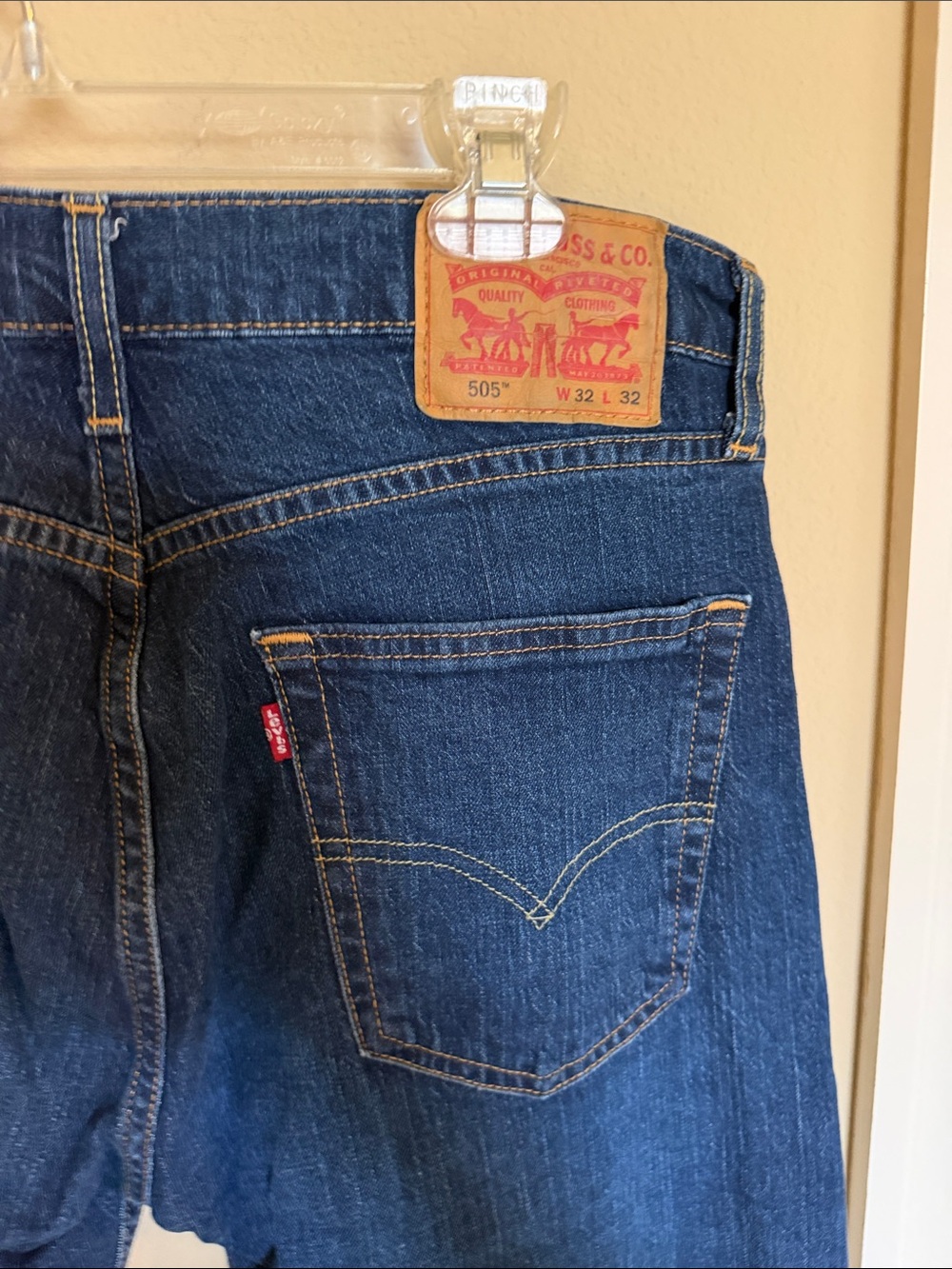 Levi's Dark Blue Straight Leg Jeans with Tan Patch